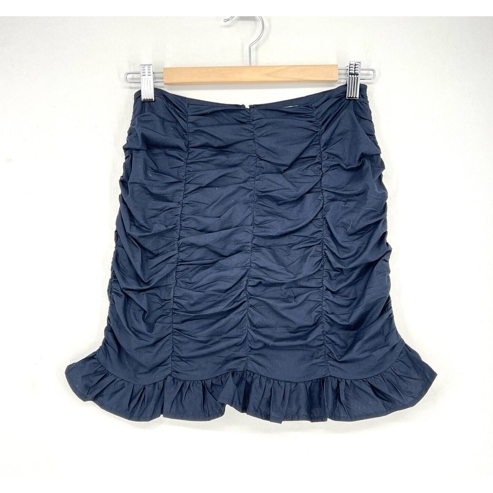 Asos Women's Blue Scrunch Mini Skirt Ruffle Hem Size 4 Navy Blue Ruched NWT
